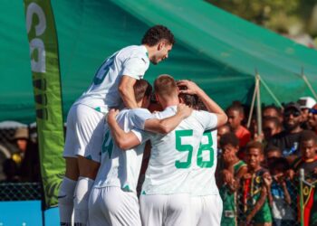The All Whites celebrate a goal in their 3-0 win over Vanuatu in the OFC Nations Cup final in Port Vila.